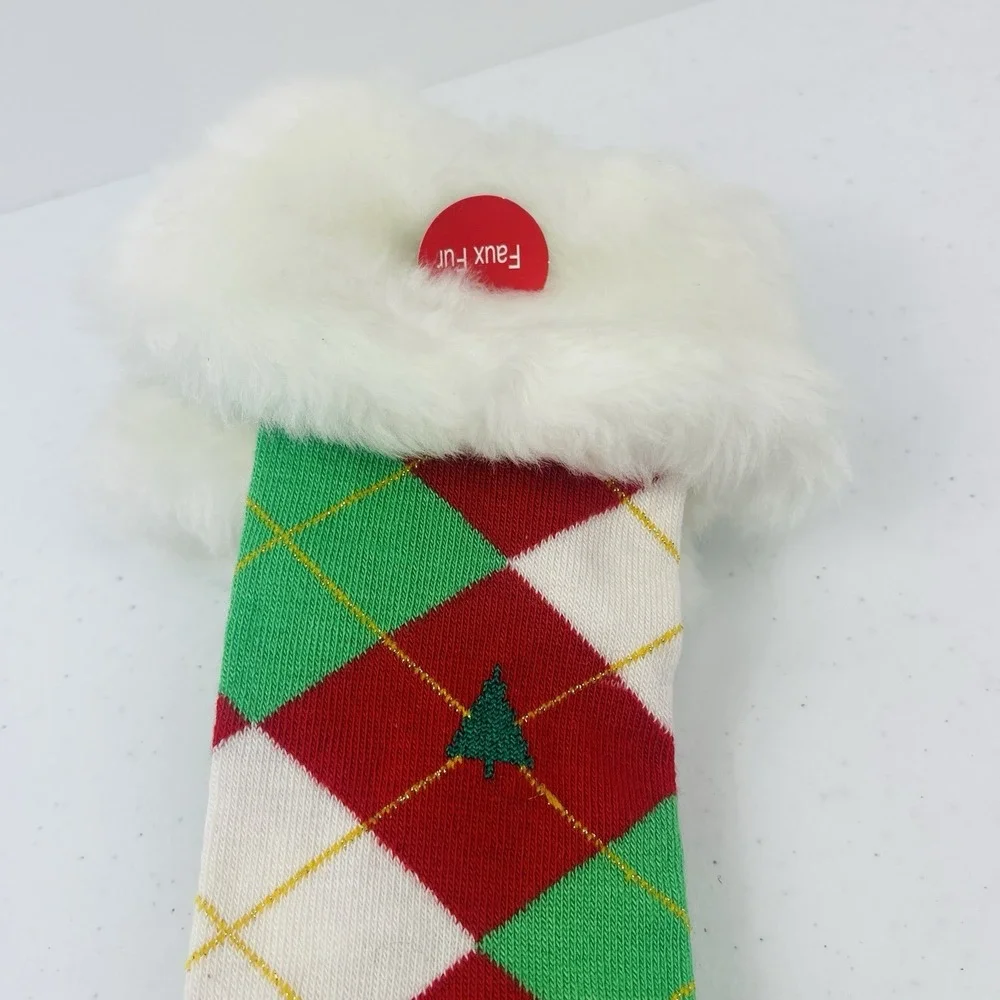 Holiday Knee Socks Womens Argyle Design 1 Pair Red Green White